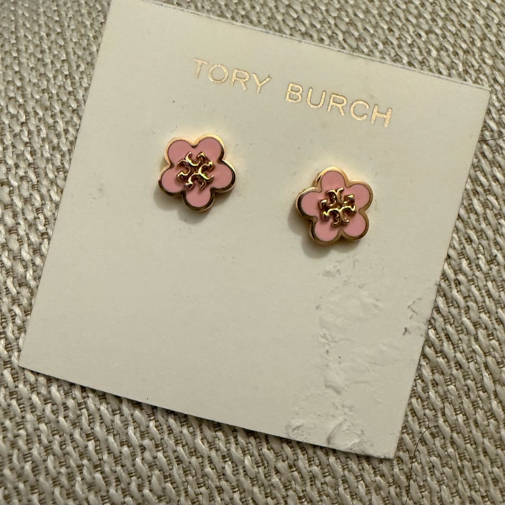 Tory Burch Pink and Gold Floral Studs - Picture 3 of 4